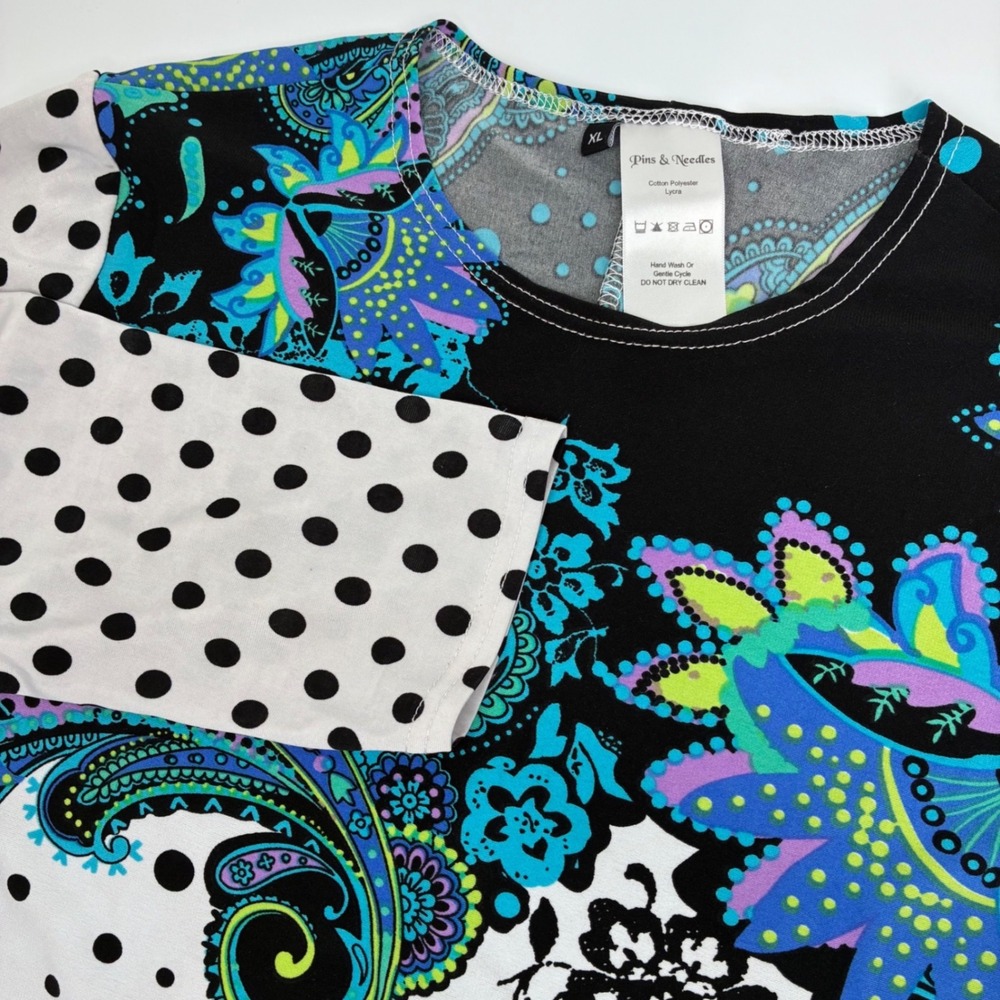 Pins & Needles Mixed Print Paisley Polka Dot Handkerchief Hem Tunic Dress XL